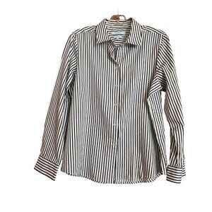 Foxcroft For Appleseeds Wrinkle-Free Navy Striped Button-Up Shirt‎ Size 14